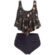 JMSUN Women Sun Star Moon Bathing Suit Flounce High Waisted Bottom Swimsuit Two-Piece Bikini Swimwear