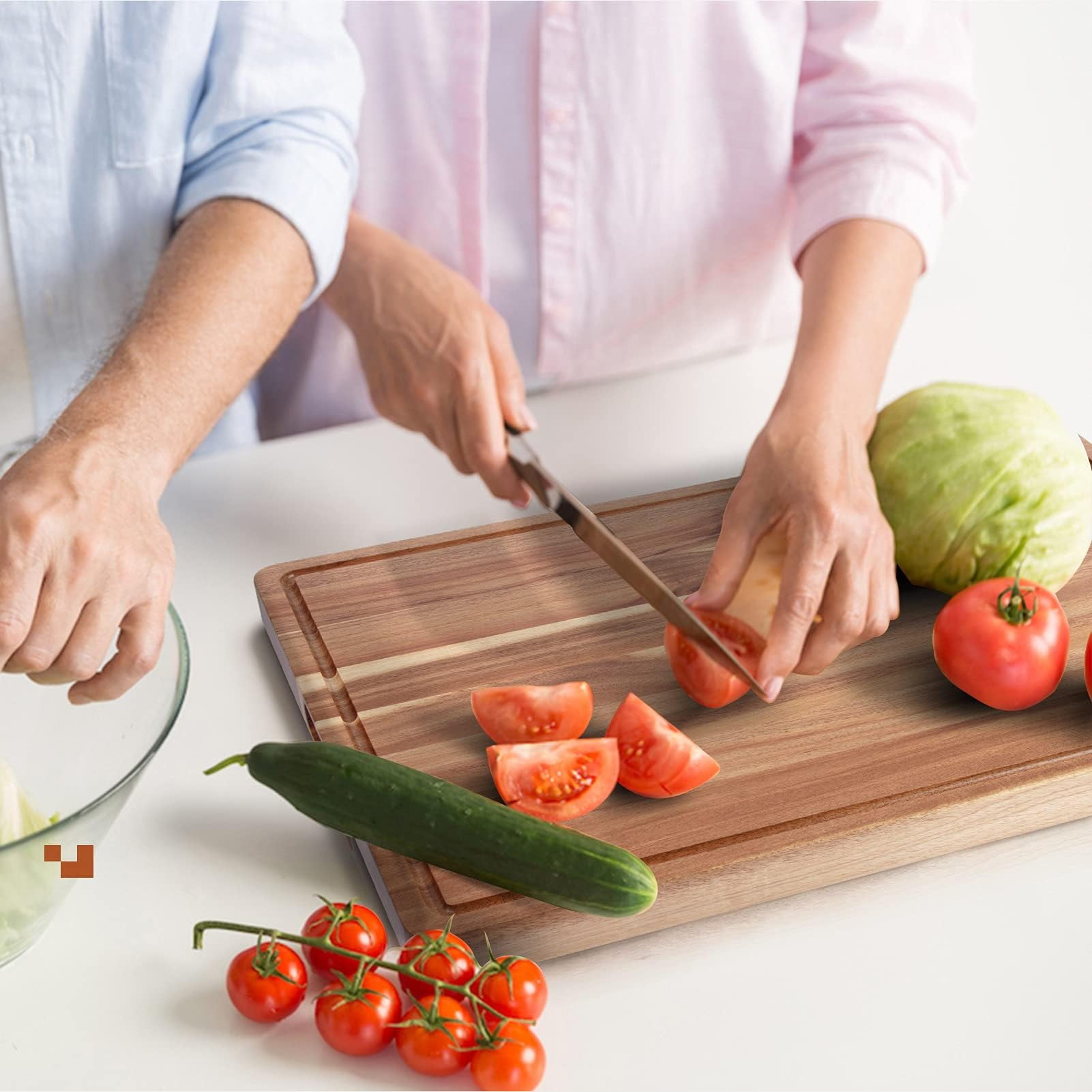 TROPOW Acacia Extra Large Wood Cutting Board, 1.2 Inches Thick Butcher Block, Reversible Wooden Kitchen Block, over Stove Cutting Board, with Side Handles and Juice Grooves, 24 x 18 Inch