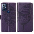 thumbnail image 4 of SaniMore Case for Motorola Moto G Power 2023 (6.5"), PU Leather Skin with Luxury Embossed Butterfly [Wrist Strap & Card Slots & Flip Kickstand] Full-body Shockproof Business Wallet Cover, Purple, 4 of 7