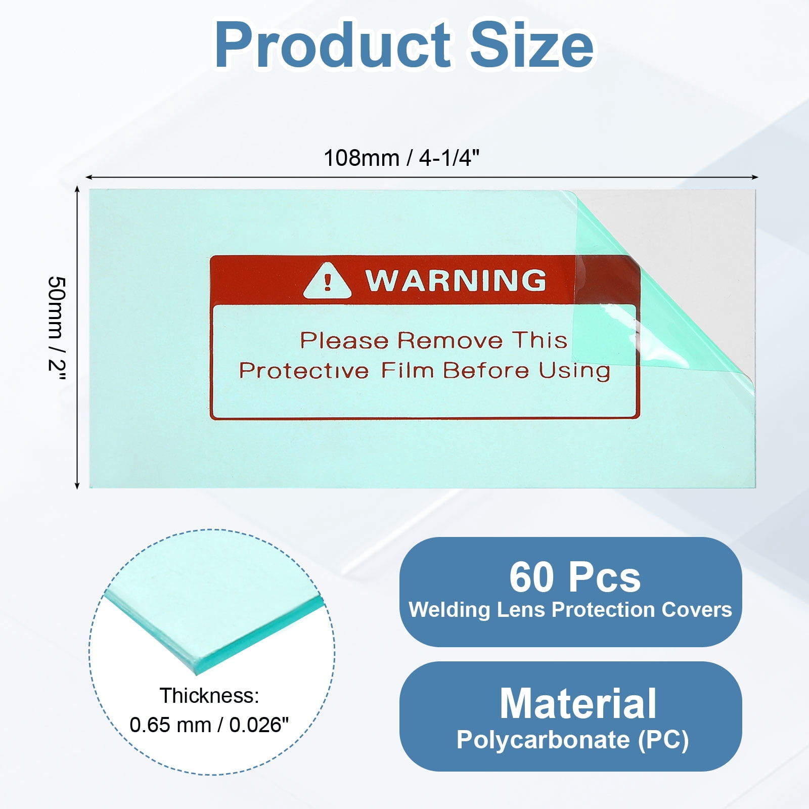 Uxcell 4-1/4 x 2 Inch Welding Protection Lens, 60 Pcs Clear PC Lens Cover Replacement Welding Helmet Hood Transparent Protective Covers Right Angle