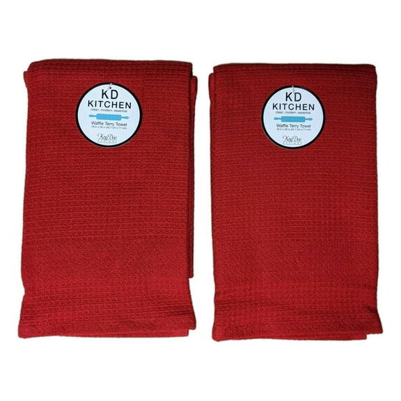 Set of 2 SAMBA RED Textured Waffle Terry Kitchen Towels by Kay Dee Designs