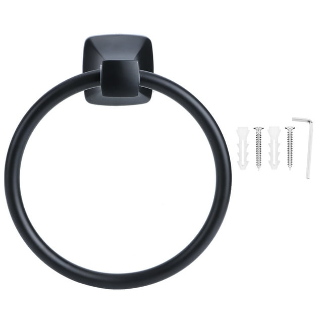 Toallero de baño de aluminio negro mate con anilla para colgar en la pared