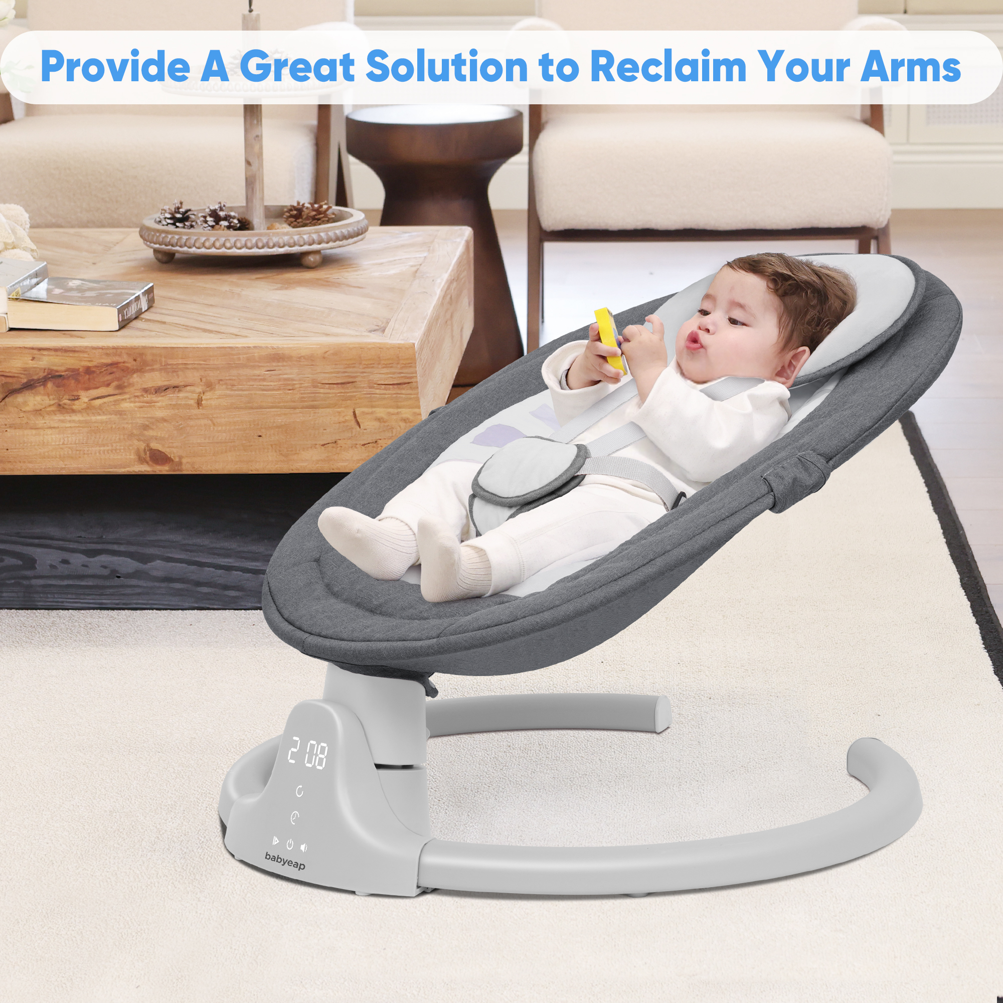 Babyeap Baby Swing with App Remote Control, Gray photo 6