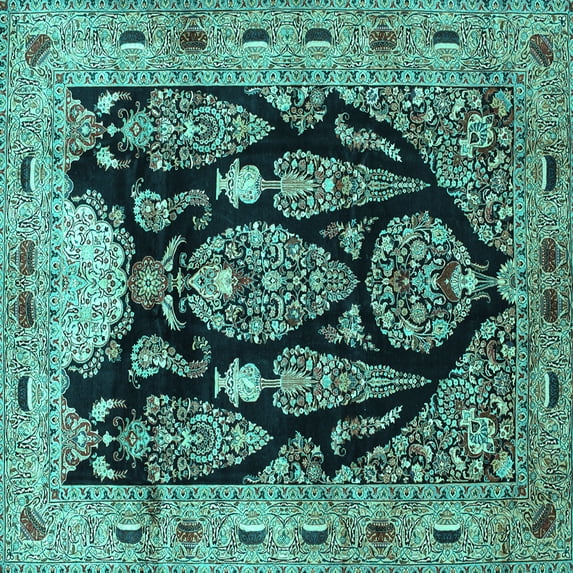 Ahgly Company Indoor Square Persian Turquoise Blue Traditional Area Rugs, 6' Square