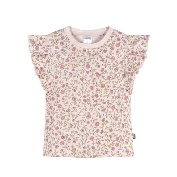 Modern Moments by Gerber Baby and Toddler Girl Organic Pleated Ruffle Sleeve Top, Sizes 0/3 Months - 5T