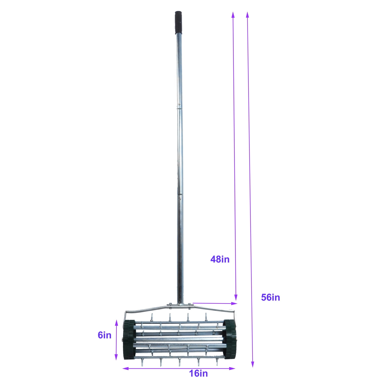 Heavy Duty Rotary Push Rolling Lawn Aerator with 3-Piece Long Steel Handle 1.4-Inch Spike Soil Aeration Gardening Tool for Yard Grass Maintenance