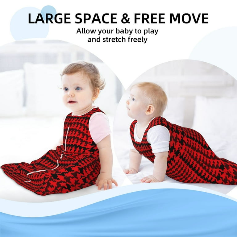 Haiem Red Black Houndstooth Printed Baby Sleep Sack 0 6 Months Muslin Baby Sleeping Bag Zipper Toddler Wearable Blankets Comfy Stretchy Thin Sleep