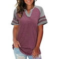 thumbnail image 3 of Minnieouse Camiseta de mujer con cuello en V Color Block Top Blusa casual de manga corta Prendas para la parte del cuerpo Vino rojo XL Minnieouse AP003378-19, 3 of 6