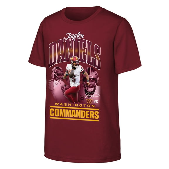 Youth Outerstuff Jayden Daniels Burgundy Washington Commanders Triple Pic T-Shirt