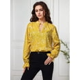 thumbnail image 3 of Weardear Women's Puff Long Sleeve Chiffon Blouses Casual V Neck Floral Print Smocked Bohemian Tops, 3 of 6
