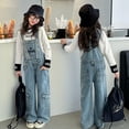 thumbnail image 5 of Rolanko Girls Overalls Denim Bib Distressed Jumpsuit Kids Blue Baggy Jean Pants 4-14 Years with Pockets, 5 of 5