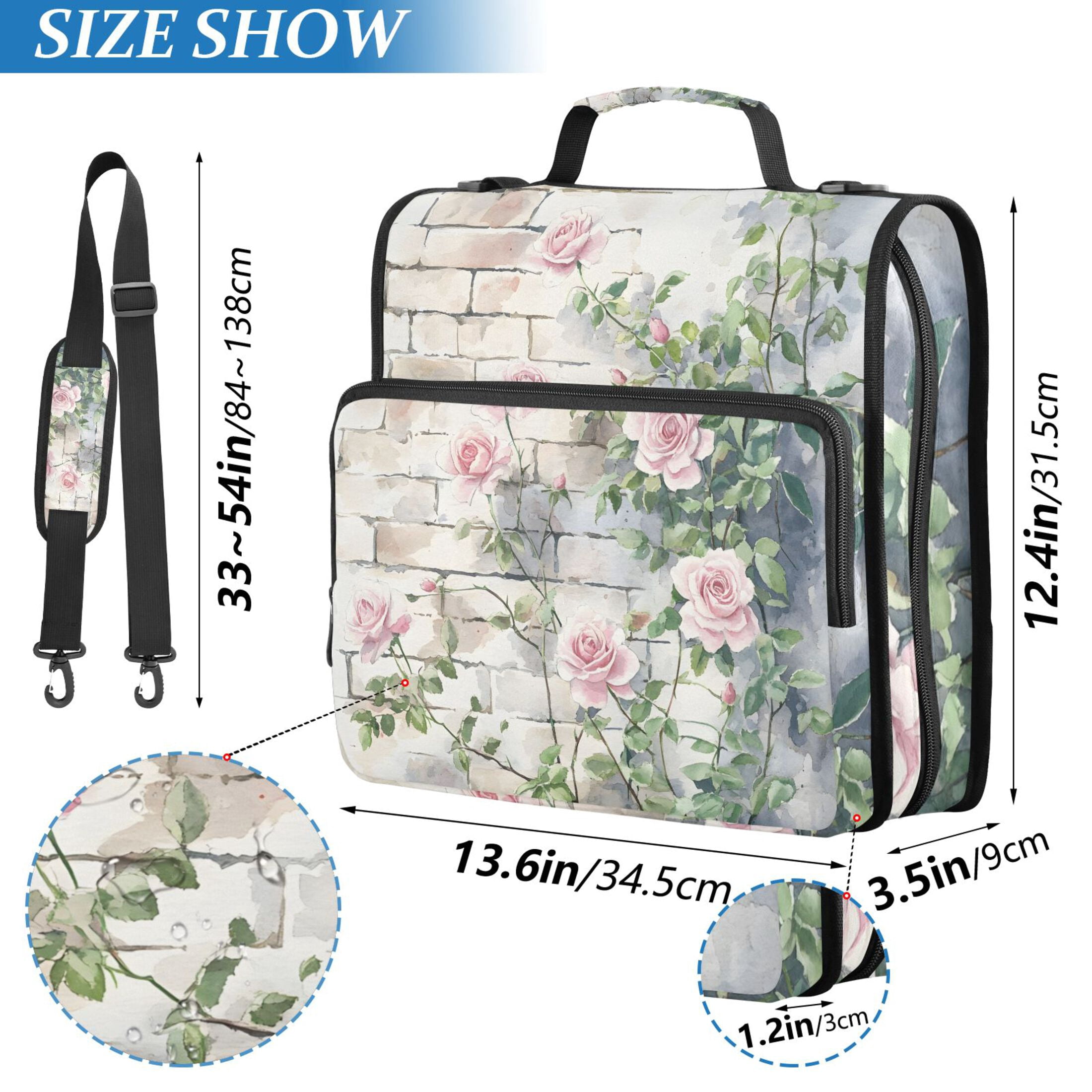 3 Ring Zipper Binder with Shoulder Strap Waterproof Trapper Keeper 2 Inch D-Ring 500 Sheets Capacity Pink Roses Climbing on Wall