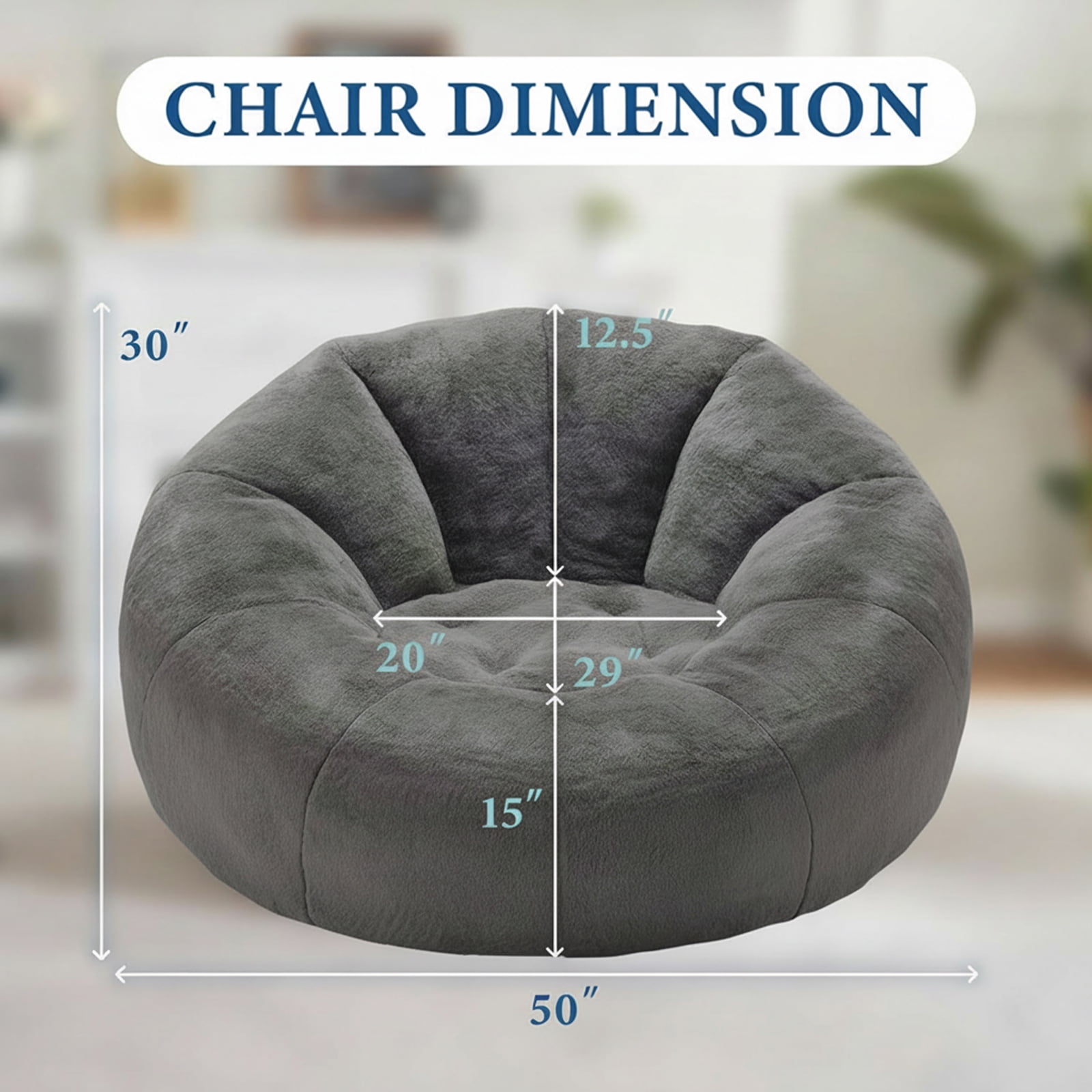Large Bean Bag Chair for Adults, Oversized Memory Foam Beanbag Sofa with Soft Ice Flower Velvet Cover for Reading, Gaming & Relaxing (Grey)