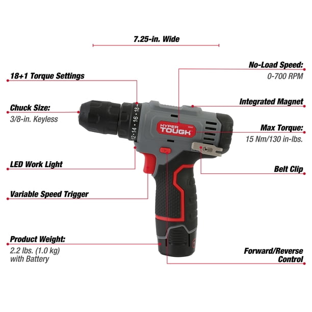 Hyper Tough 12V Max Lithium-Ion Cordless 3/8-inch Drill Driver