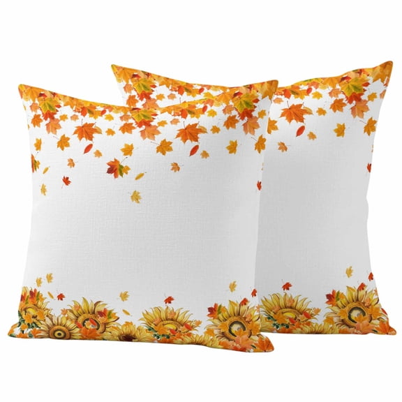 Outdoor Pillow Covers 18 x 18 Inches, Yellow Sunflowers Fall Waterproof Throw Pillow Cover Set of 2, Thanksgiving Maple Autumn Farmhouse Decorative Square Cushion Covers for Patio/Tent/Couch/Garden