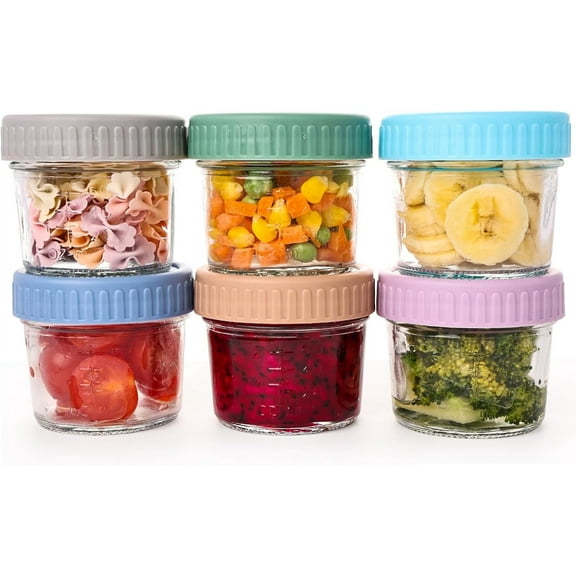 AllWays Plaza 6-Pack Glass Food Storage Jars 4 Oz Glass Food Canisters with Lid Microwave, Dishwasher & Freezer Safe