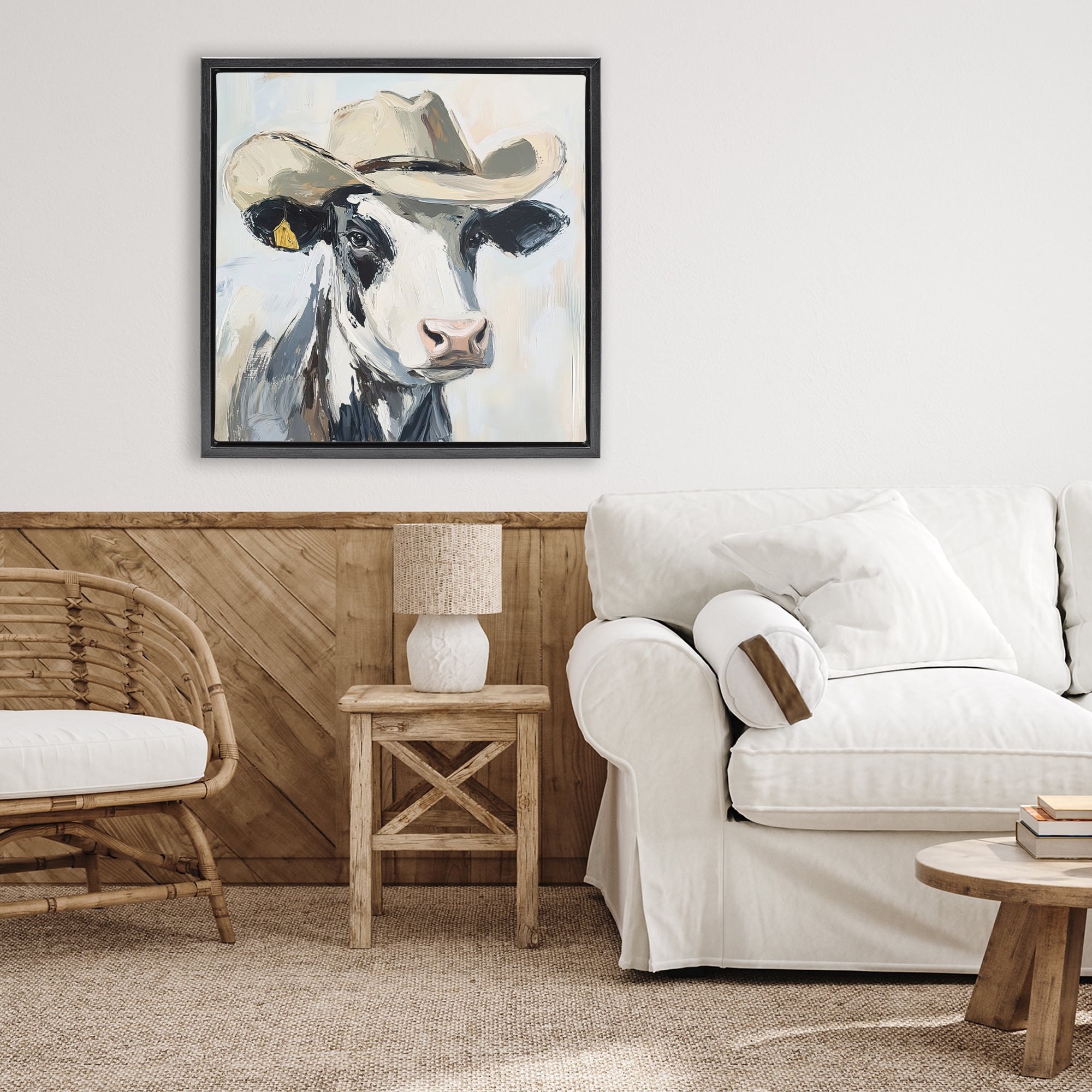 Stupell Industries Cowboy Carl Cow Black Framed Floater Canvas Wall Art, design by Tina LeCour