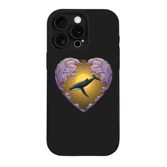 iPhone 15 Pro Case - Lightweight Yellowing Resistant with Heart - Shaped Whale Design Purple Swirls on Gradient Background