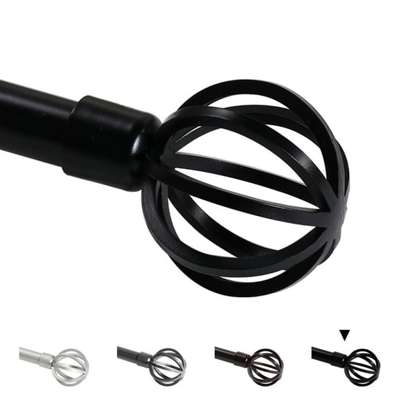 Turquoize Standard Single Adjustable Window Curtain Rod Set 3/4 in Diameter with Round Cage Finials, 48-84 in, Black