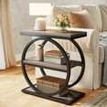 thumbnail image 4 of Fnova Side Table with Circular Metal Frame, End Table with 3-Tier Shelves for Living Room, Gray, 4 of 16