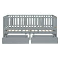 thumbnail image 5 of Twin Size Wood Daybed with Fence Guardrails and 2 Drawers, Split into Independent Floor Bed & Daybed, Gray, 5 of 9