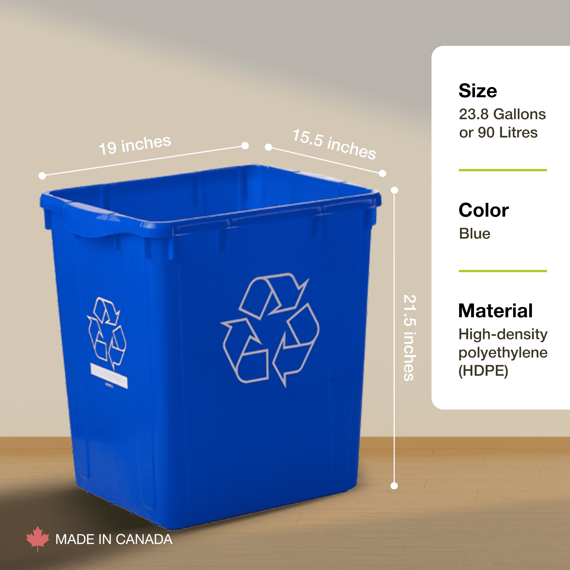 Nova Products 22 Gallons (83L) Recycling Bin - Durable Plastic