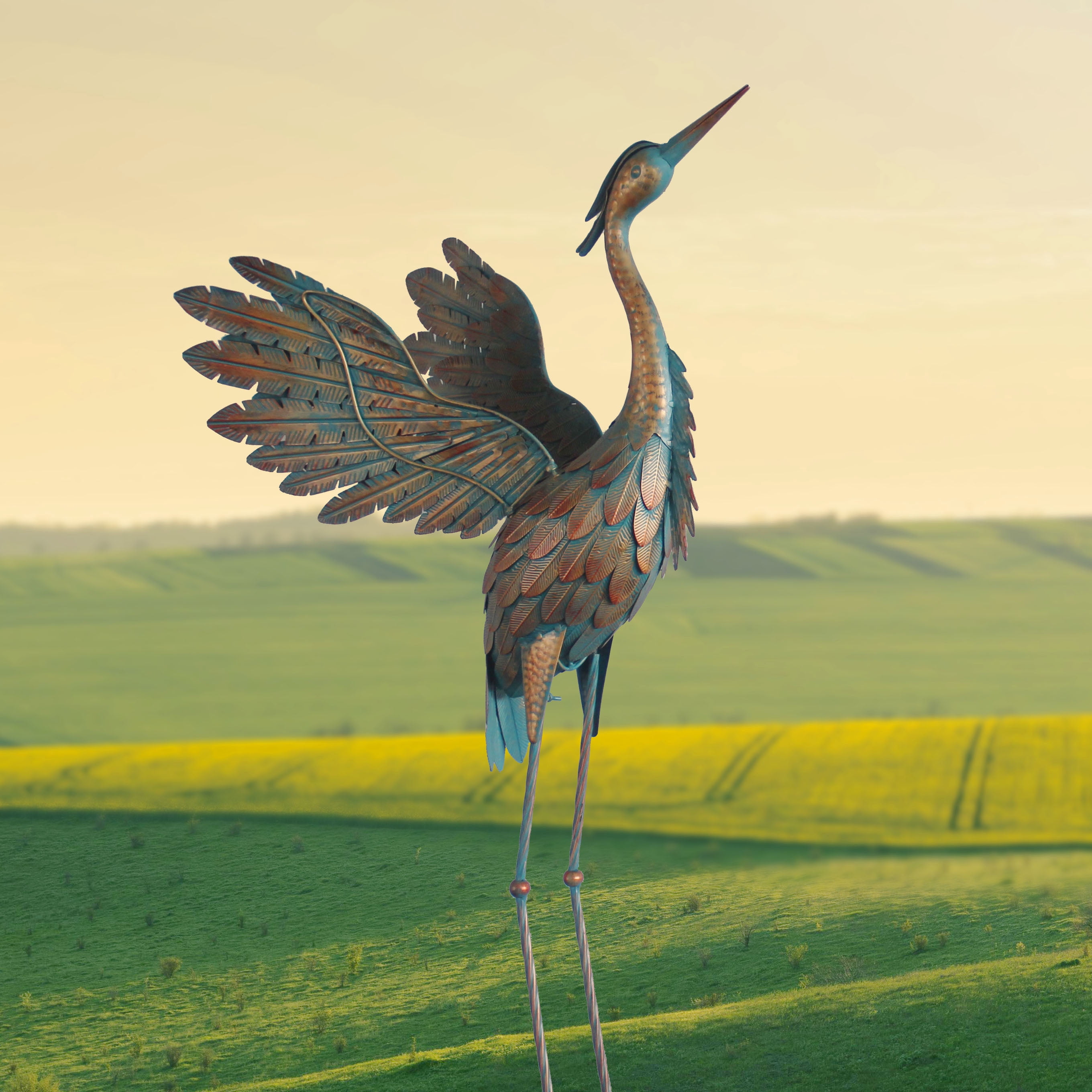 Crane Outdoor Decor Statue, Heron Garden Statue Metal Yard Art Outdoor Decoy, Garden Sculptures & Statues for Yard/Lawn/Pond/Outdoor Decoration, 1Pc, 42 Inch