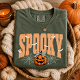 thumbnail image 2 of Spooky Pumpkin Halloween T-Shirt, Retro Bat Spiderweb Graphic Tee, Cute Fall Season Shirt, Vintage October Apparel Gift for Her - Moss, XL, 2 of 5