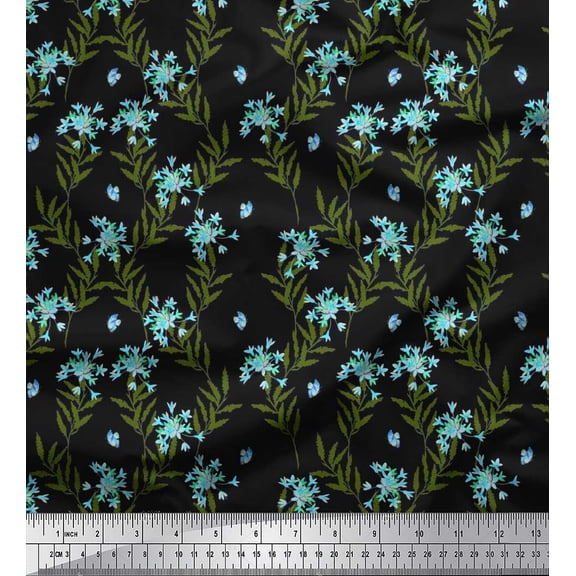 Soimoi Black Cotton Duck Fabric Leaves,Insect & Floral Artistic Decor Fabric Printed BTY 42 Inch Wide