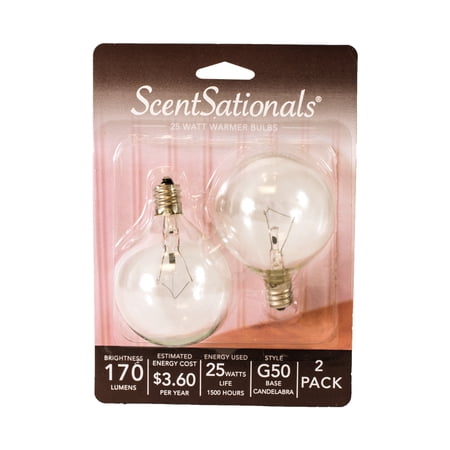 ScentSationals 25 Watt Replacement Wax Warmer Clear Light Bulbs, 2