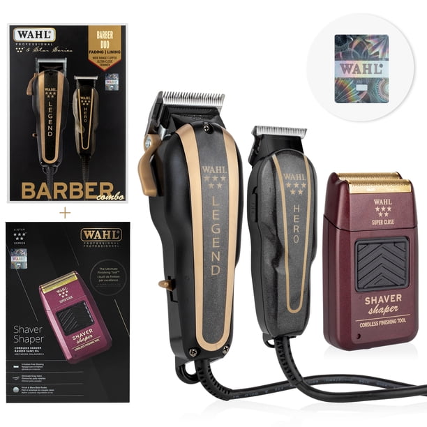 Wahl® Barber Combo Profesional Con Holograma De Autenticidad Kit De Máquinas Para Corte De Cabello Fade Clipper Legend + Trimmer Hero + Afeitadora Saver Shaper Ideal Para Barbería