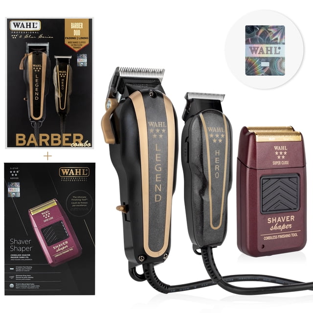 Wahl® Barber Combo Profesional Con Holograma De Autenticidad Kit De Máquinas Para Corte De Cabello Fade Clipper Legend + Trimmer Hero + Afeitadora Saver Shaper Ideal Para Barbería