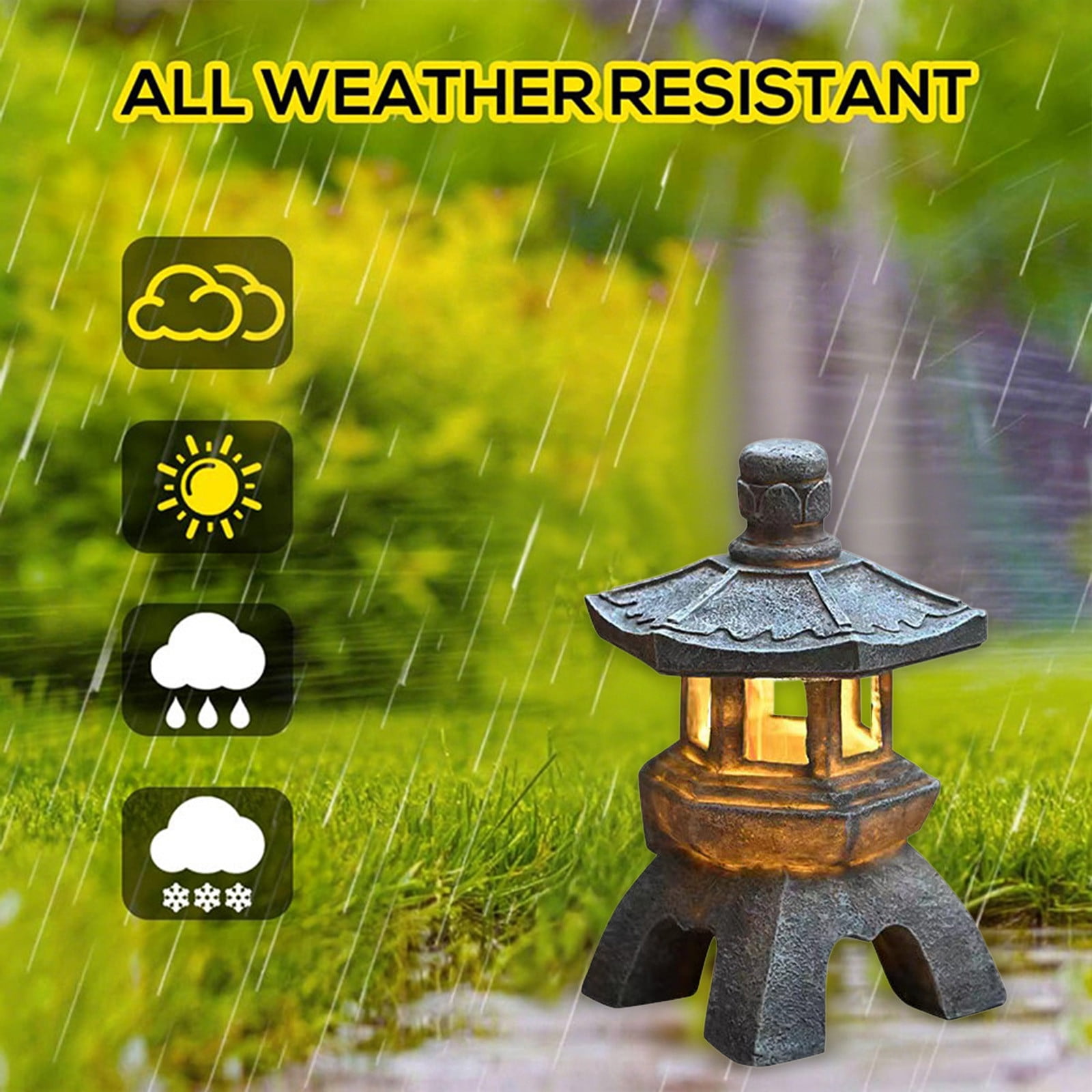 Fufafayo under $5 Solar Pagoda Lantern Garden Statue,Indoor Outdoor Zen Asian Decor for Landscape Balcony,Garden,Patio,Porch Yard Art Ornament,Polyresin, Stone Finish