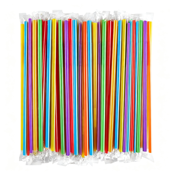 NORIZF [Individually Wrapped] 100 Pcs Colorful Flexible Plastic Straws, Disposable Bendy Straws, (9.45" Long and 0.23'' Diameter), Bpa-Free Individually Wrapped Straws