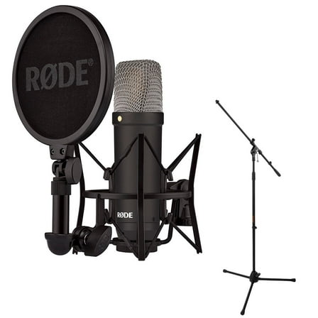 RODE NT1 Signature Series Large-Diaphragm Condenser Microphone (Black) Bundle with MS-5230F Tripod Microphone Stand with Fixed Boom