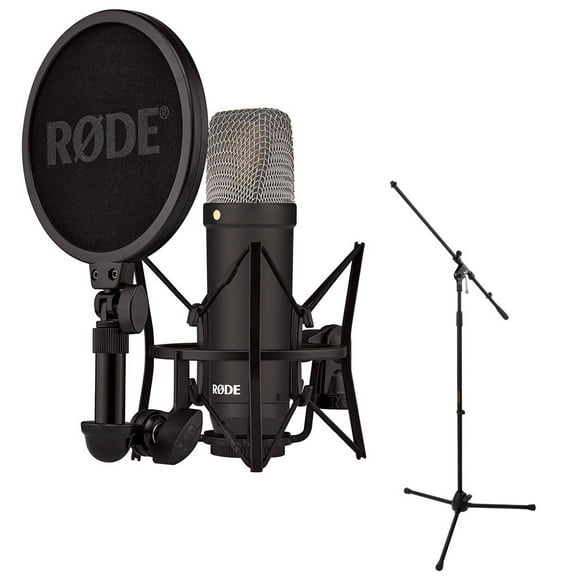 RODE NT1 Signature Series Large-Diaphragm Condenser Microphone (Black) Bundle with MS-5230F Tripod Microphone Stand with Fixed Boom