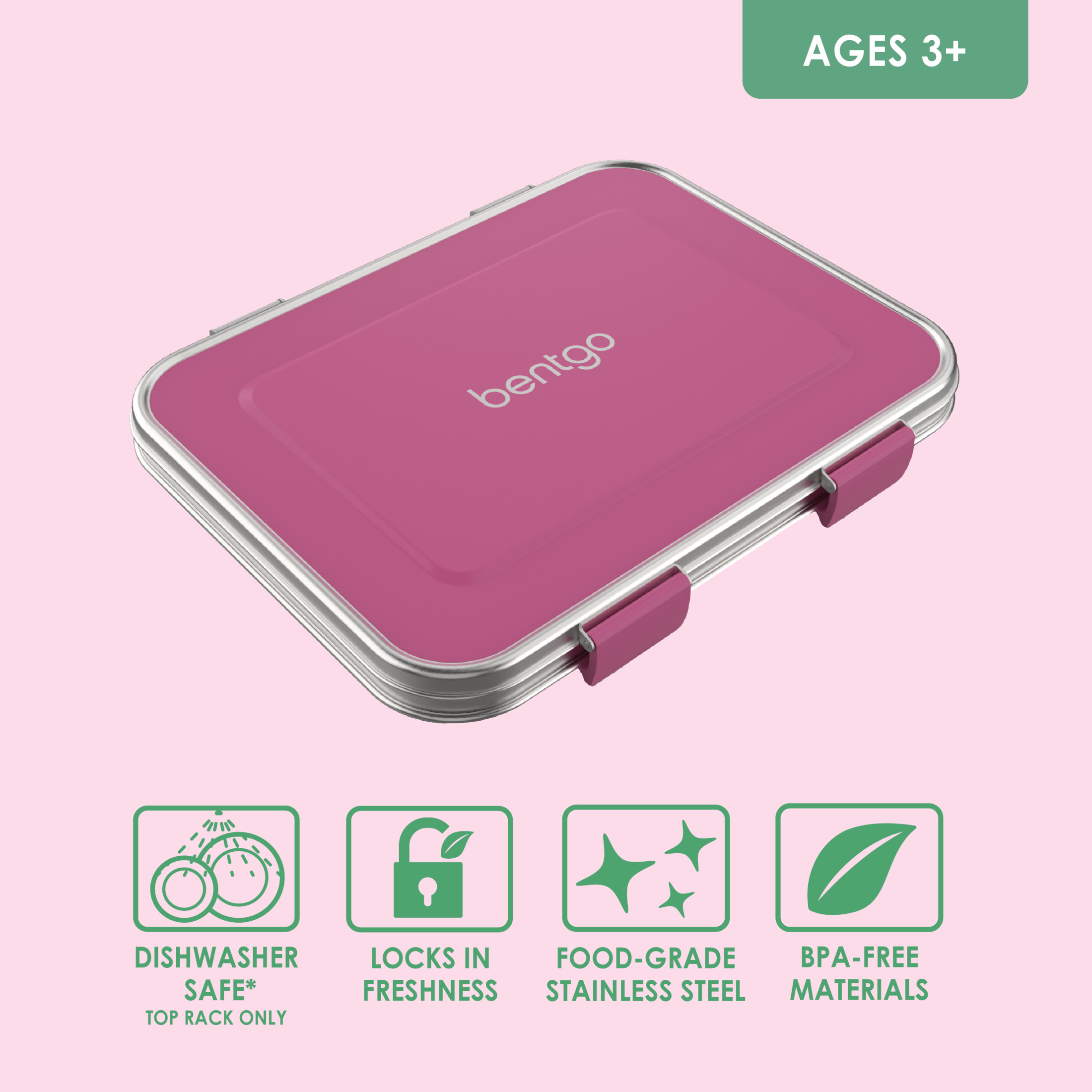 Bentgo Kids Stainless Steel Lunch Box - Fuchsia photo 3