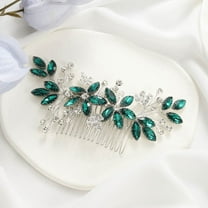 Crystal Bride Wedding Hair Comb Silver Leaf Bridal Hair Accessories Rhinestone Party Prom Hair Piece for Women and Girls (B Blue)