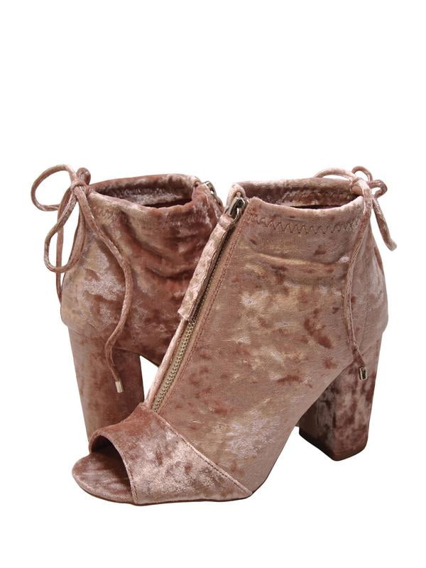 pink crushed velvet boots