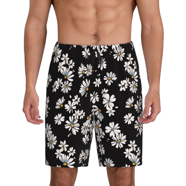 Balery Daisies Flowers Pantalones cortos de pijama de punto de algodón para hombre con cinturilla y bolsillos-Small