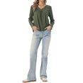 thumbnail image 2 of INSPIRE CHIC Long Sleeve V Neck Blouse for Women's Loose Fit Casual Tops Fall Winter Basic t Shirts XS Army Green, 2 of 6
