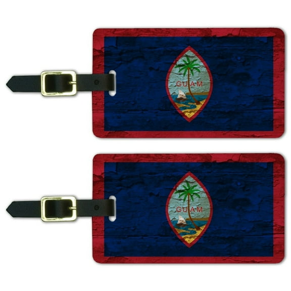 Rustic Distressed Guam Flag Luggage ID Tags Suitcase Carry-On Cards - Set of 2