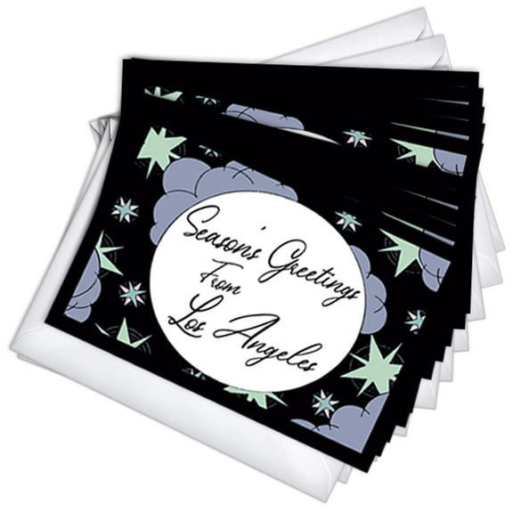 Los Angeles Retro Starry Night Hometown Holiday Greeting Cards | 10 Pack Bulk Set (4x6)