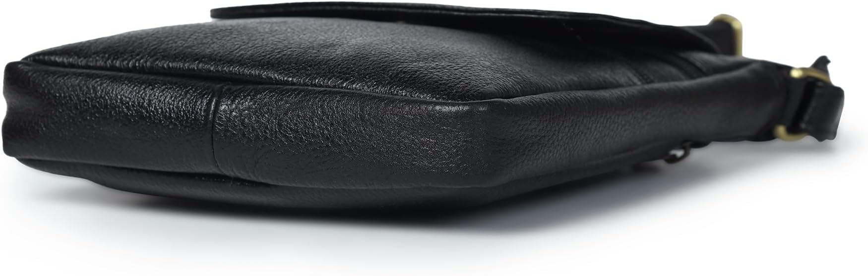 ADYAN Black Genuine Leather Crossbody Messenger Bag for Men and Women Travel Shoulder Bag with Adjustable Straps Compact Stylish Everyday Pouch for Office Work and Casual Use 7x8.5x1.5 Inch