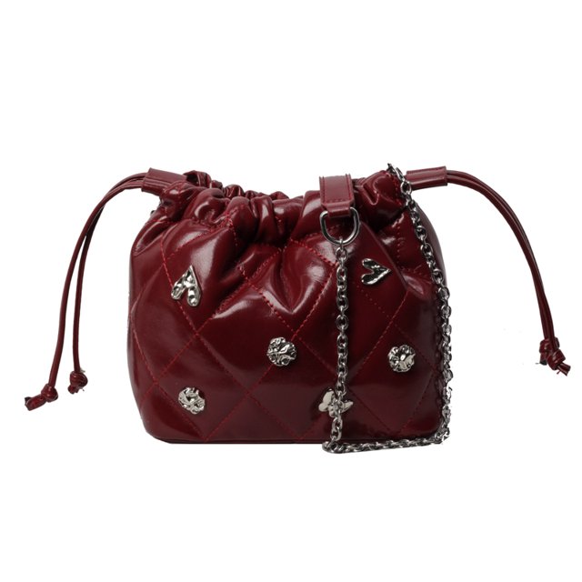 Bolso Bandolera Con Cordón Tipo Cubo Cuero PU A Cuadros para Mujer