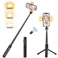 thumbnail image 1 of ZMLEVE 45" Extendable Tripod Stand, All in 1 Aluminum Selfie Stick Tripod Bluetooth Remote Phone Holder [3 Level Dual Fill Light] for iPhone 13/12/11/Pro/Max/Mini/XS/XR/X/SE, Android Smartphone -Black, 1 of 7