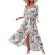 thumbnail image 1 of VISgogo Vestido largo de playa con temperamento para mujer, falda dividida con cinturón y cuello en V de manga tres cuartos con estampado floral de estilo informal de verano para mujer VISgogo moda, 1 of 6