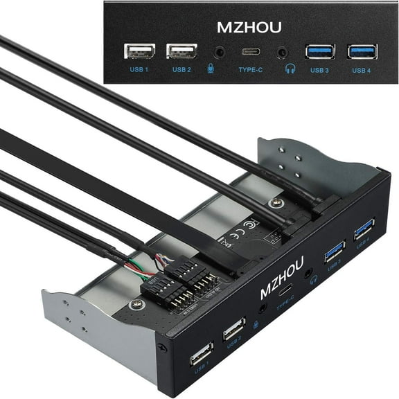 MZHOU USB2.0   3.0 Metal Front, 5.25 inch 19Pin Front Panel Adapter, 4 USB 3.0 Port hubs and (1HD Audio Port / 1TPY-C Port / 1 Microphone Input)