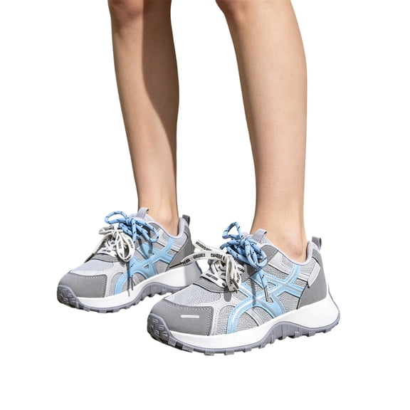 pwidon Women's Chunky Sneakers Athletic Shoes Platform Breathable Mesh Walking Running Casual Fashion Trainers Gray 5