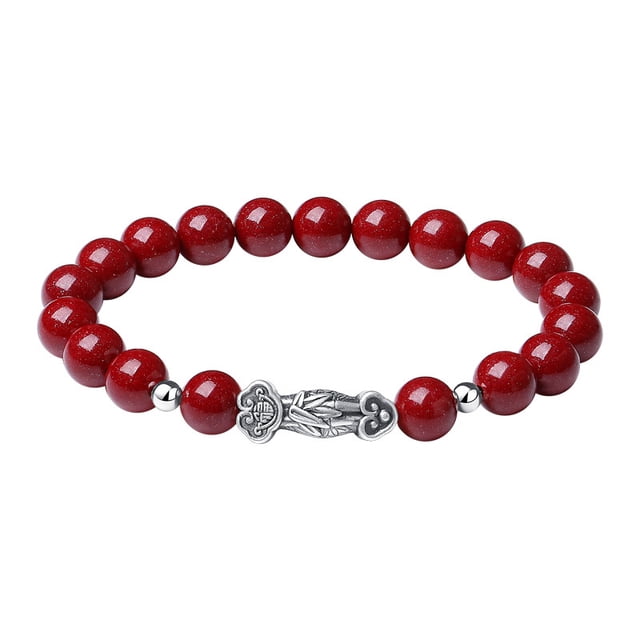 Pulsera de cinabrio para mujer con colgante Ruyi de plata de ley
